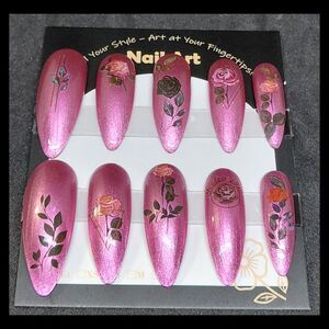 Pink Floral Handmade Press on Nails